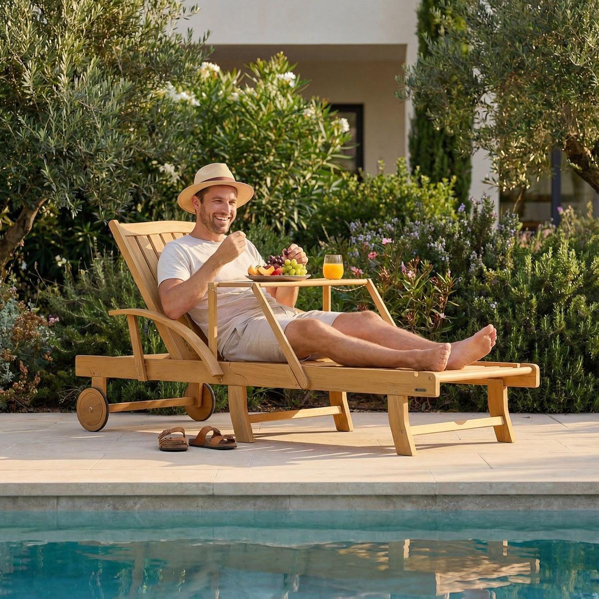 SONNENLIEGE SunScape Akazie mit Tisch 2er Set - Naturfarben, Holz (72.5/30/196cm) - Juskys