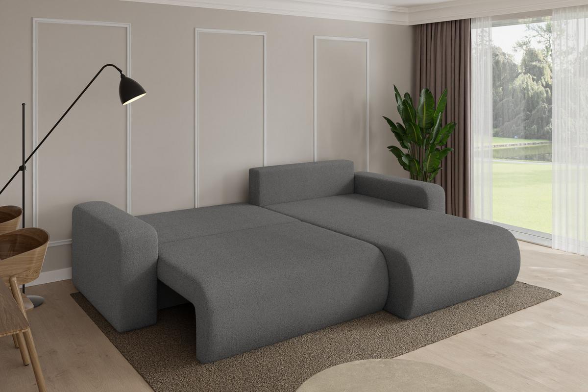 ECKSOFA mit Schlaffunktion Ottomane Rechts BERY-L 276x193x88 Grau Bouclé - Schieferfarben/Schwarz, Holzwerkstoff/Kunststoff (276/193cm) - ALTDECOR
