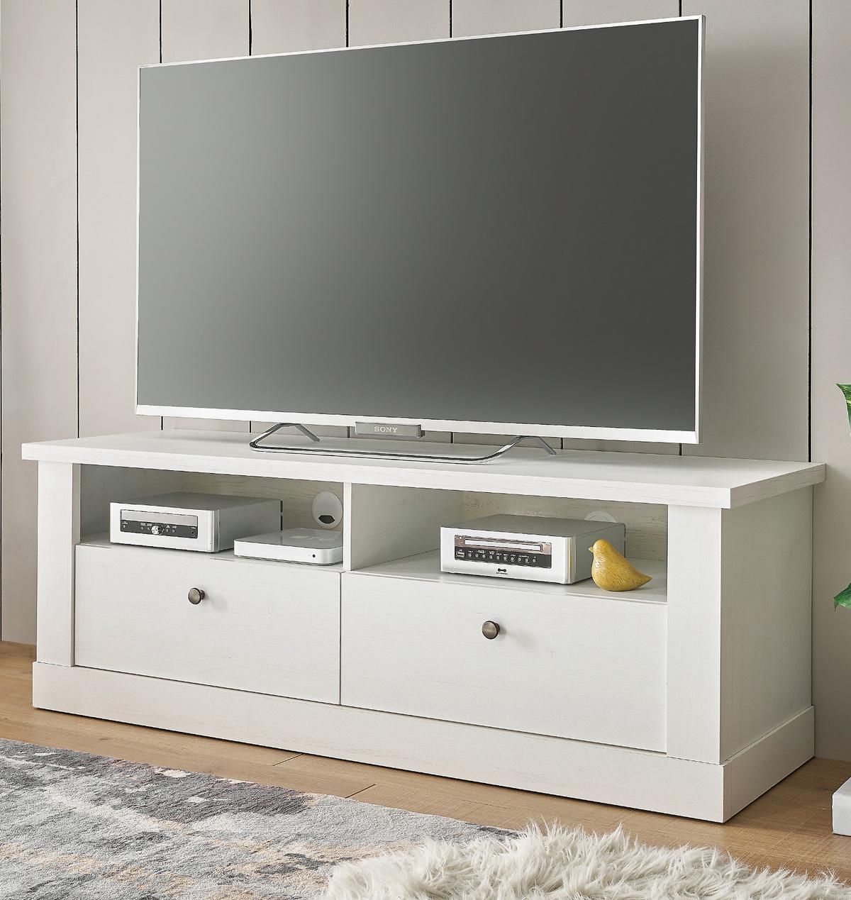 TV-LOWBOARD weiß Pinie Landhaus, TV Unterteil 132 cm, Soft-Close-Funktion - Weiß, Holzwerkstoff/Kunststoff (135/51/45cm) - Furn.Design