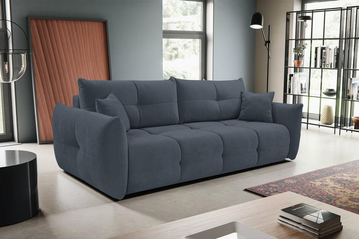 BETTSOFA MODA Blau Chenille-Stoff mit Schlaffunktion - Blau, Holz (245/86/110cm) - MASSENO