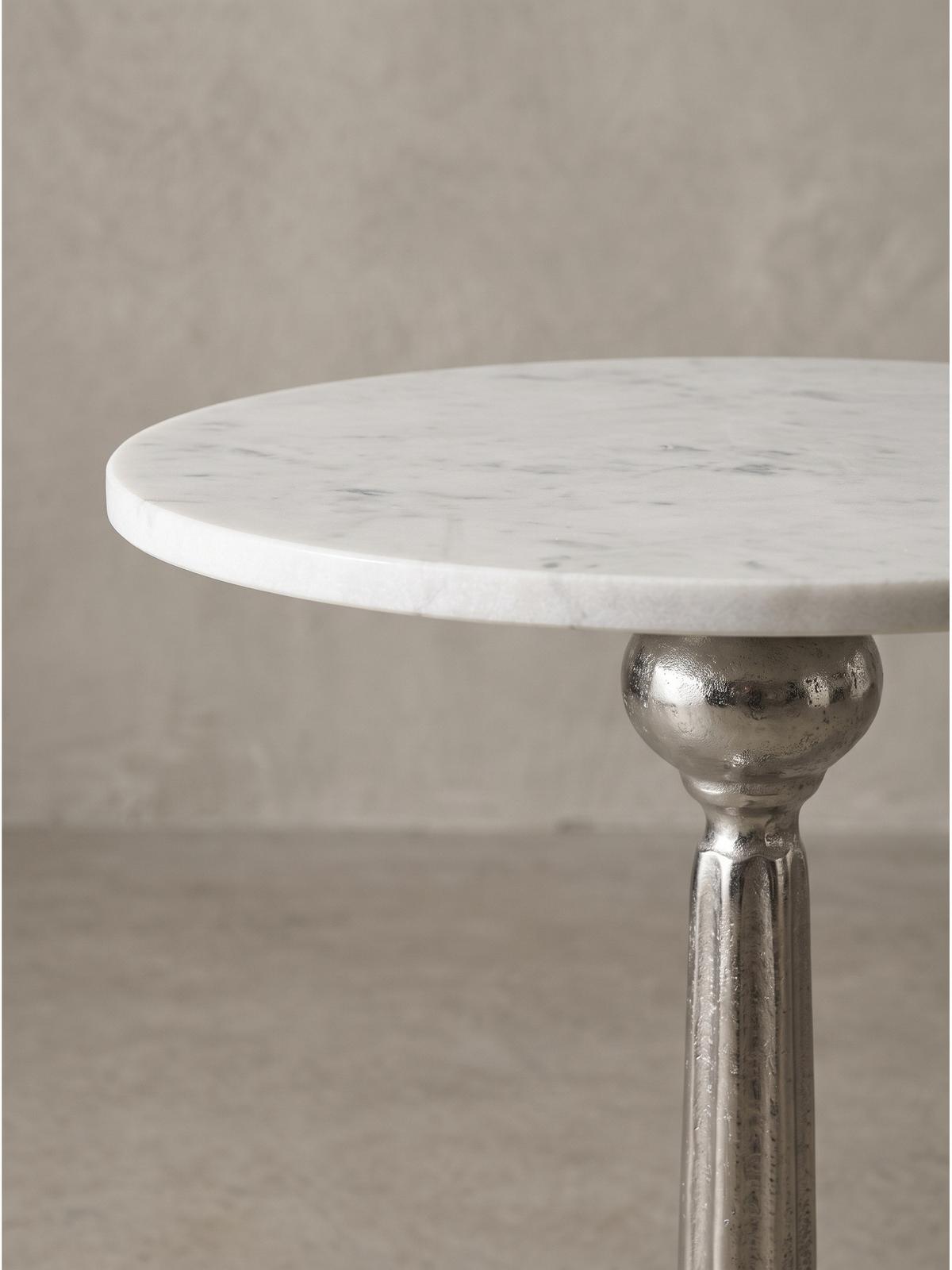 BEISTELLTISCH SARNANO, Marmor, Silber-Weiß, Ø 40 x 57 cm - Silberfarben, Stein/Metall (40/40/57cm) - KADIMA DESIGN