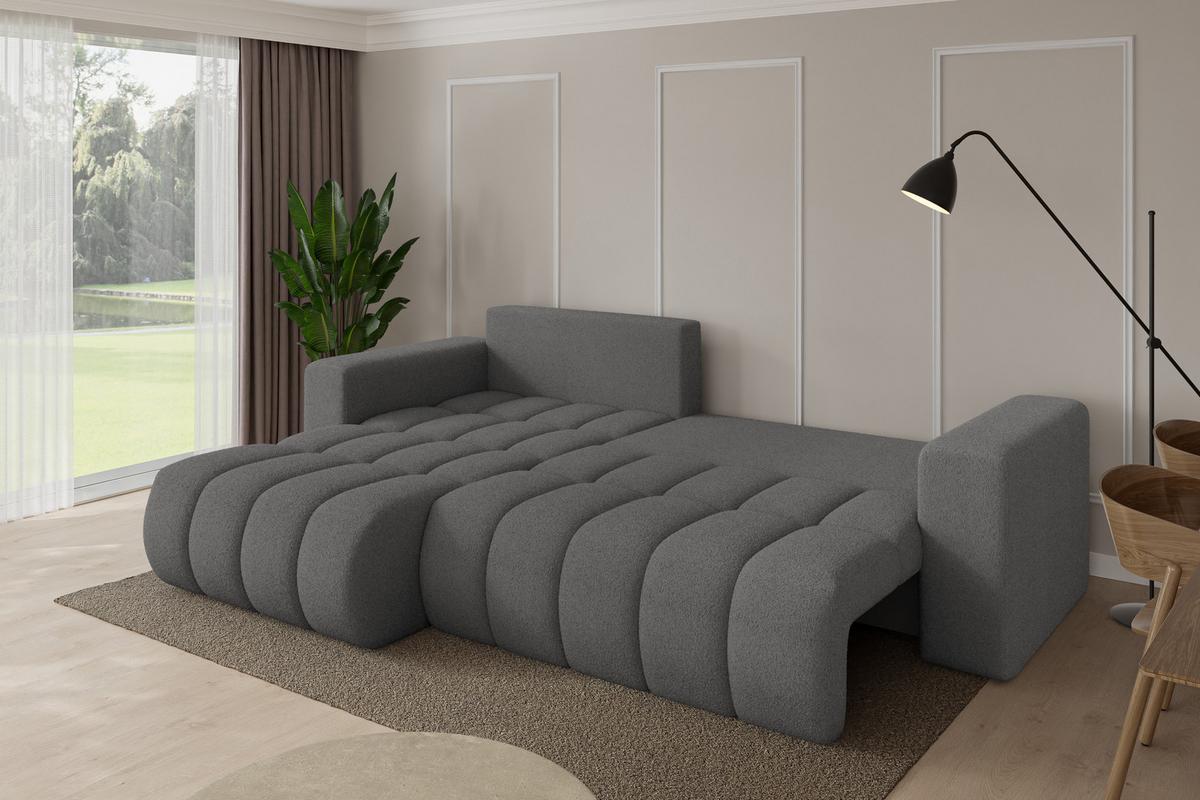 ECKSOFA mit Schlaffunktion Ottomane Links MILA-L-v1 277x195x86 Grau Bouclé - Schieferfarben/Schwarz, Holzwerkstoff/Kunststoff (277/194cm) - ALTDECOR