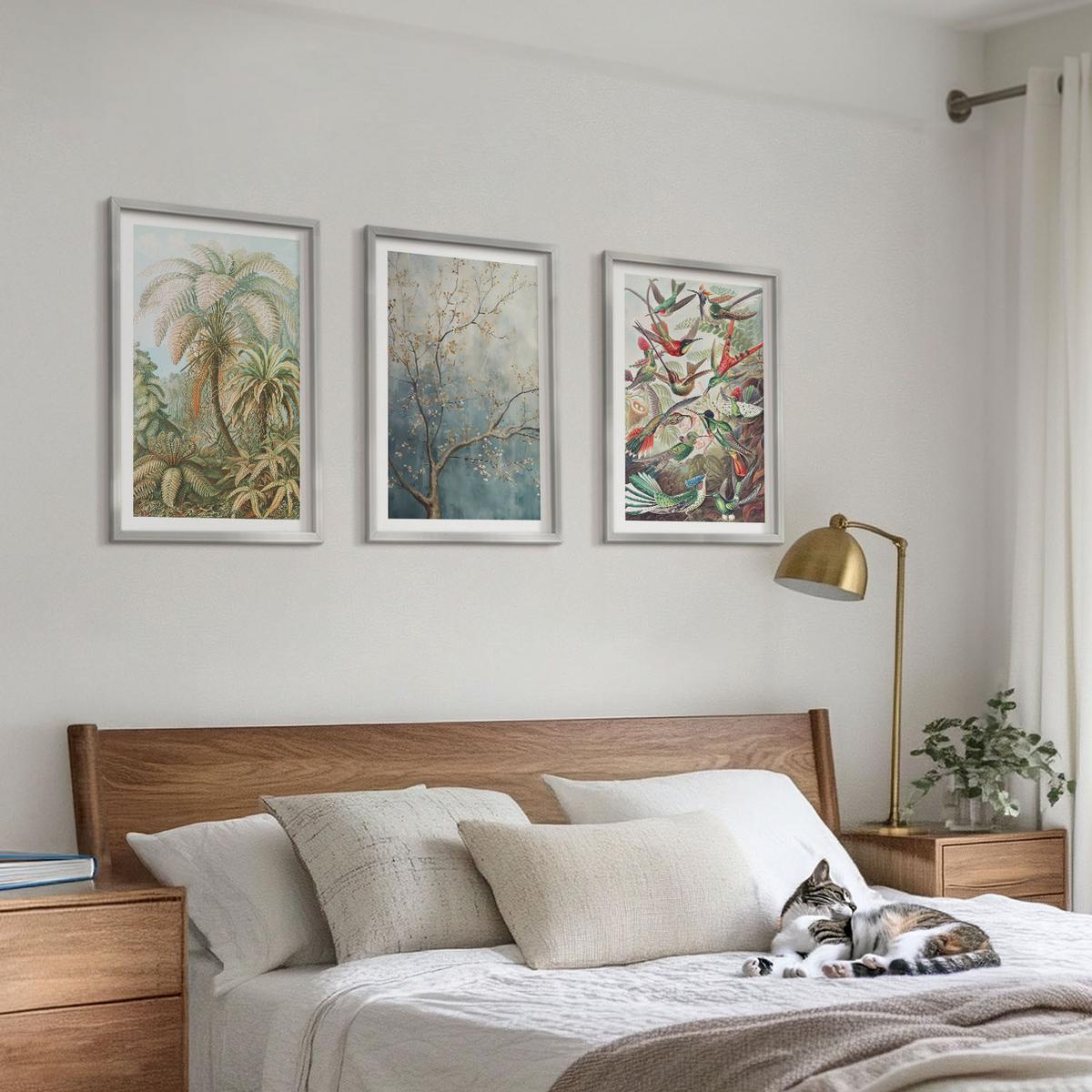 BILDER SET 3er Set - 40x60 cm Silberner Rahmen - Tropische Pflanzen, Vögel, Natur - Silberfarben, Kunststoff (40/60cm) - TULUP