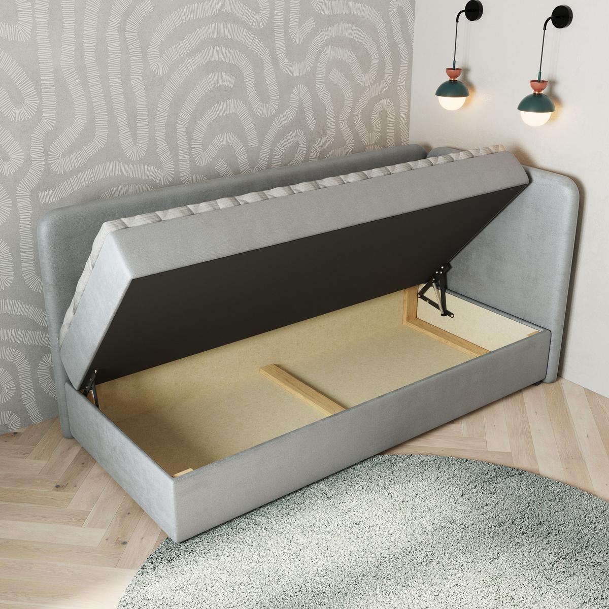 BOXBETT GINA 90x200 cm mit Matratze und Topper, H2+H3 - Hellgrau - Hellgrau, Holz (90/200cm) - MASSENO