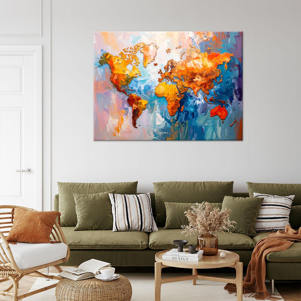LEINWANDBILD Bunte Weltkarte 90x60cm - Multicolor, Textil (90/60cm) - Feeby