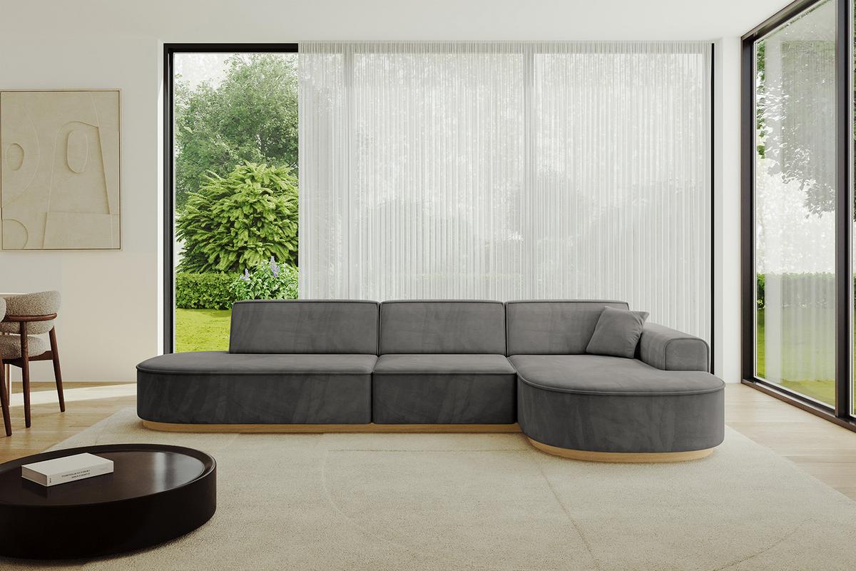 ECKSOFA Ottomane Rechts MARI-L2-v2 - 328x171x83 cm Dunkelgrau Velours - Dunkelgrau, Holzwerkstoff/Textil (171/328cm) - ALTDECOR