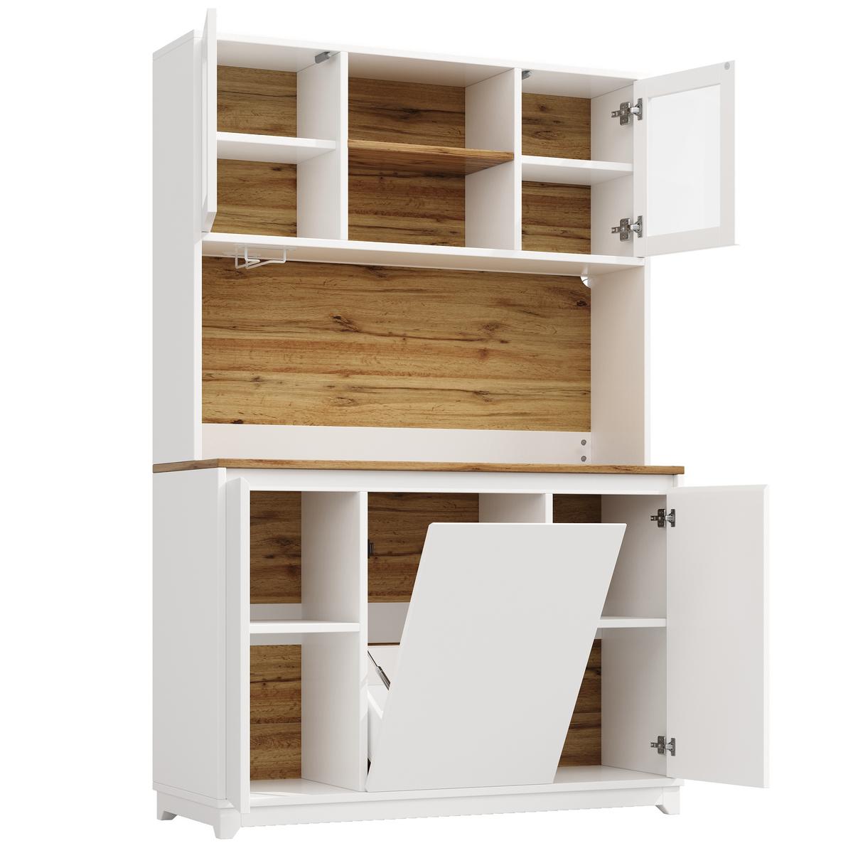 KÜCHENSCHRANK in weiß mit acryltüren, mit led-beleuchtung und abfallfach - Weiß, Holzwerkstoff (120/180/40cm) - Urban Meuble