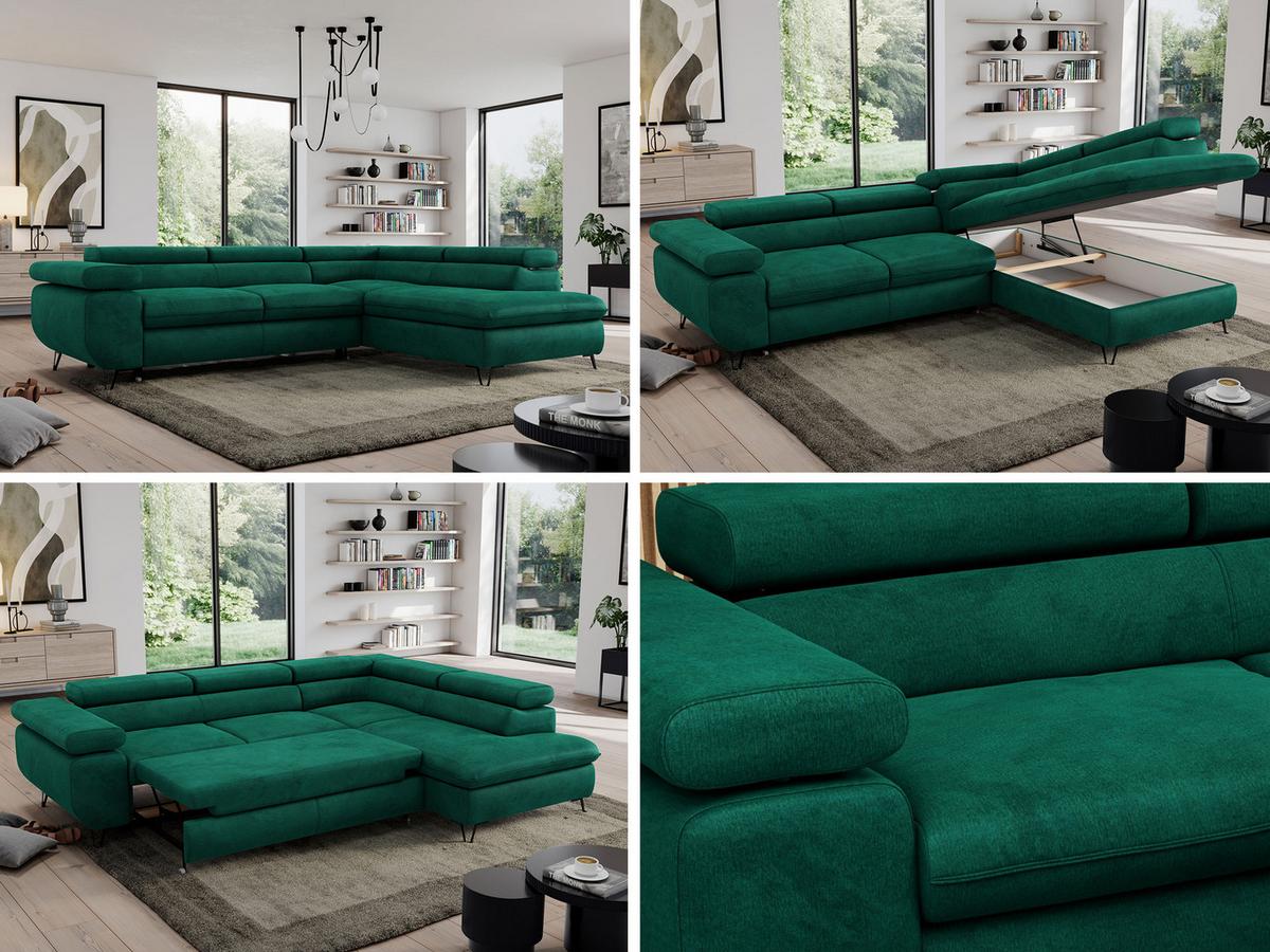 ECKSOFA PEDRO L Dunkelgrün Velvet - Rechts Seite - Dunkelgrün/Schwarz, Textil/Metall (273/208cm) - MKS