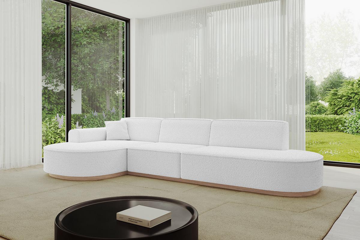 ECKSOFA Ottomane Links MARI-L2-v1 - 328x171x83 cm Weiß Bouclé - Weiß, Holzwerkstoff/Textil (328/171cm) - ALTDECOR