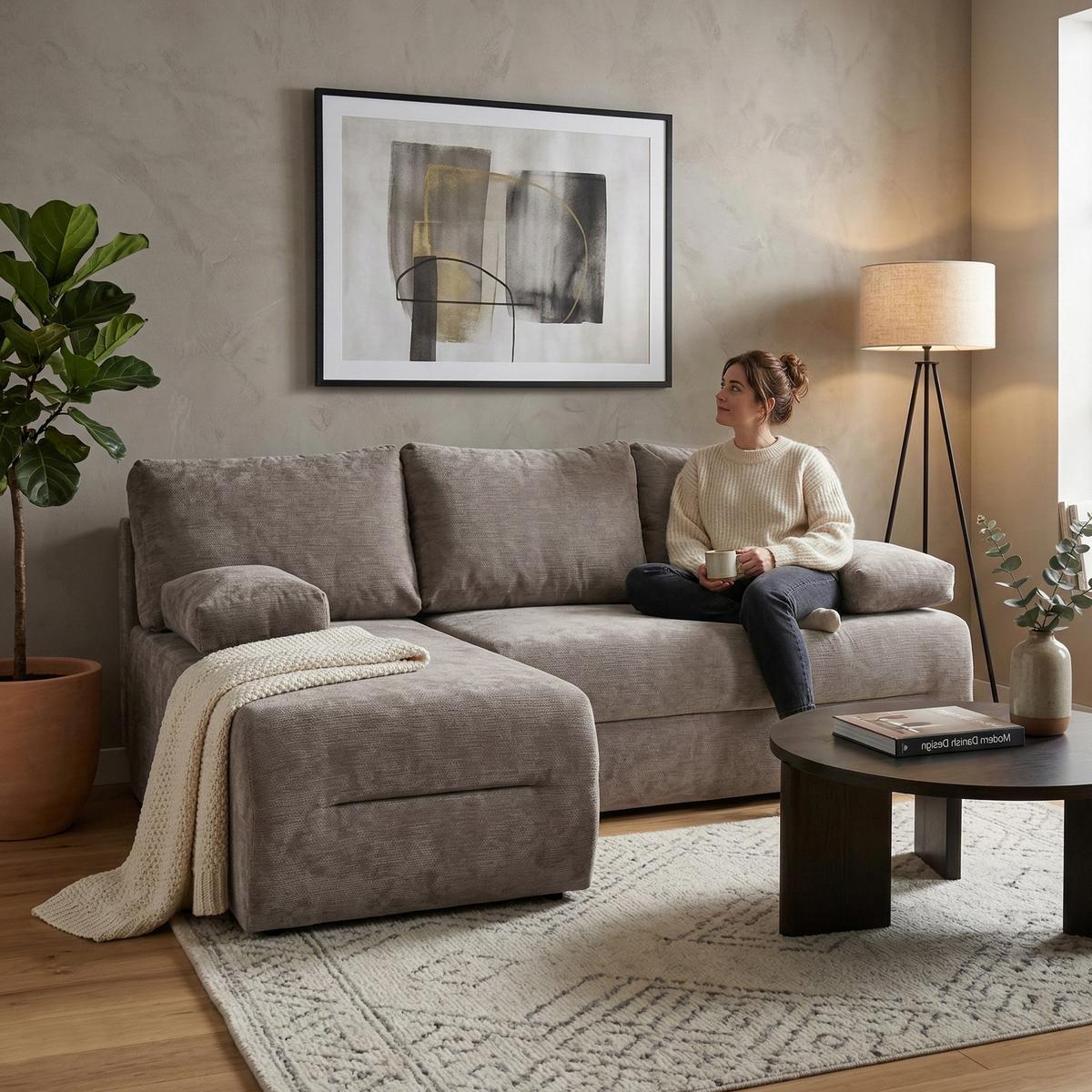 ECKSCHLAFSOFA Liana mit Schlaffunktion und Bettkasten, Links, Braun - Braun, Textil (206/154cm) - Beautysofa