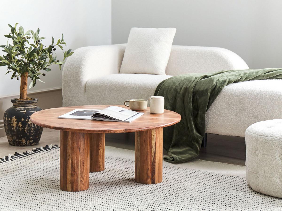 COUCHTISCH Akazienholz hellbraun rund 81 cm Colina - Hellbraun, Holz (81/81/36cm) - Beliani