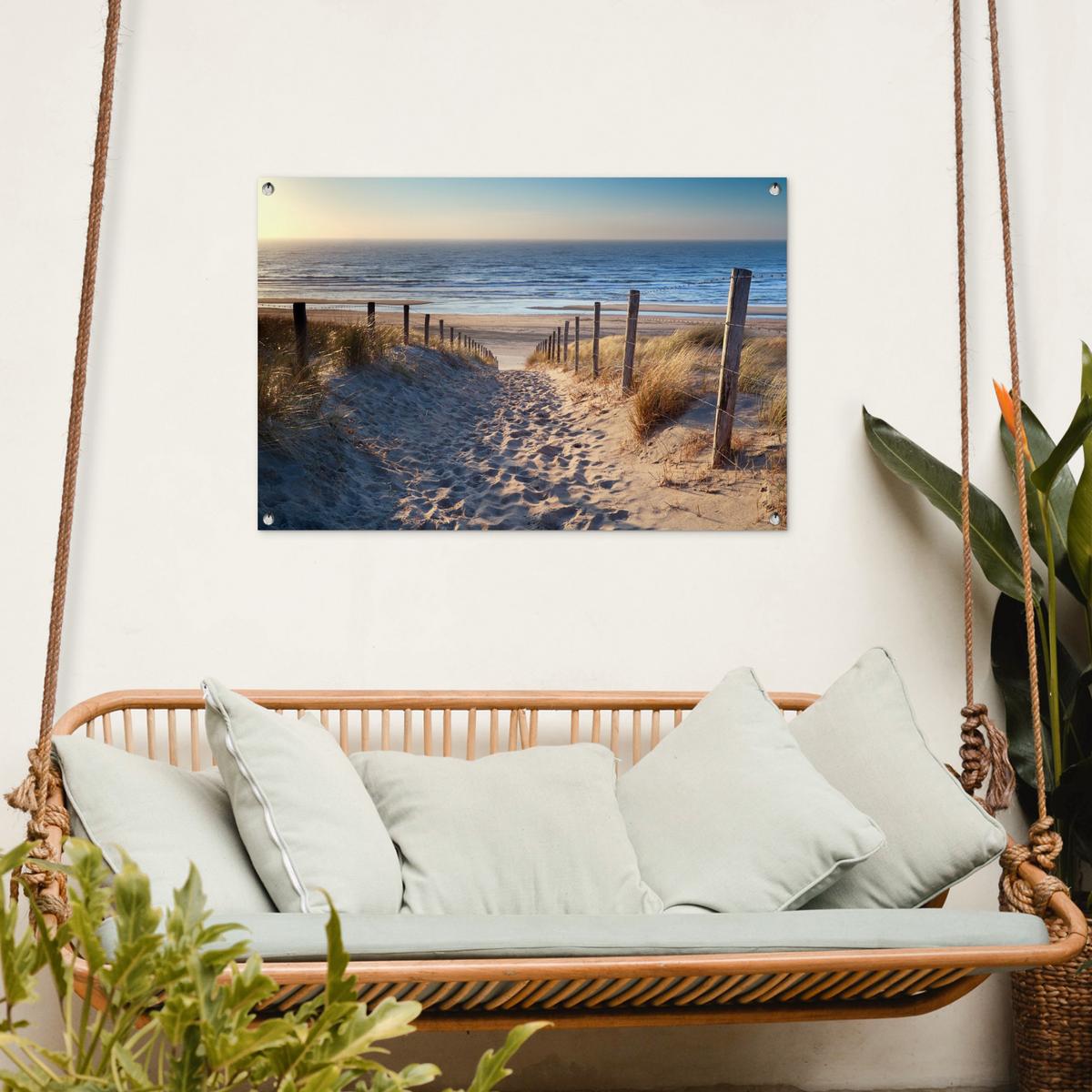 GARTENPOSTER Strand - Meer - Niederlande - Dünen - Sonne Gartendeko 90x60 cm - Sandfarben, Kunststoff (90/60/0.2cm) - OnlyWow