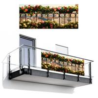 BALKON-SICHTSCHUTZ Blumen - Zaun - Stadtbild - Sommer Balkon Deko 300x120 cm - Pink, Kunststoff (300/120cm) - MuchoWow