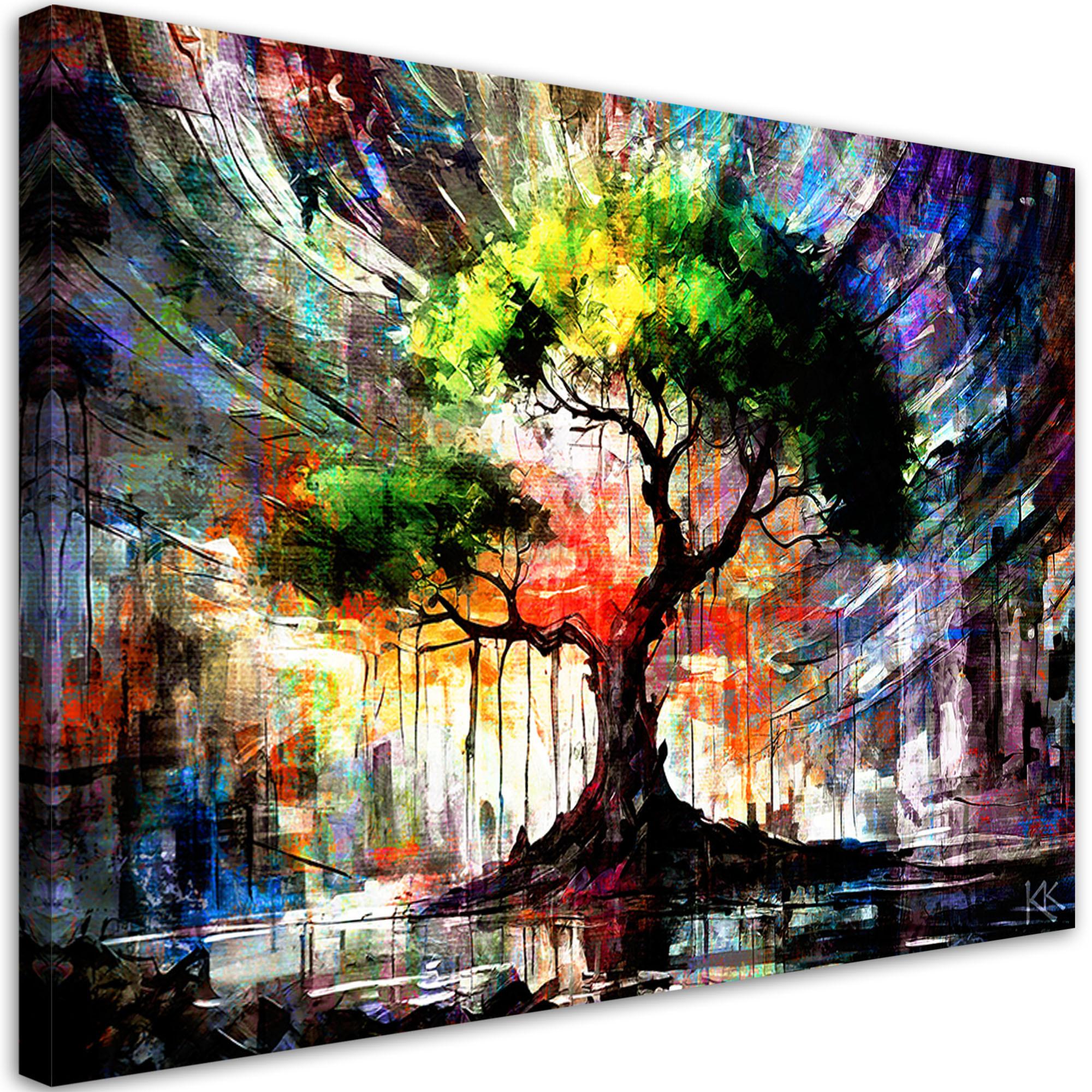 LEINWANDBILD Abstrakter Baum Natur 120x80cm - Multicolor, Textil (120/80cm) - Feeby