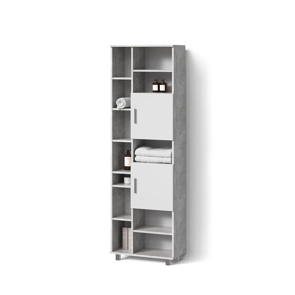 BADSCHRANK Eisak Beton 60 x 190 cm - Grau, Holzwerkstoff (60/190/30cm) - Livinity®