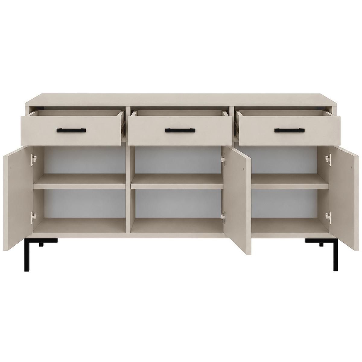 KOMMODE Selena mit 3 Türen und 3 Schubladen, Metallfüße, Selbstschließer, Kaschmir, 150 cm - Kaschmir/Schwarz, Holzwerkstoff/Metall (150/85/40cm) - Beautysofa