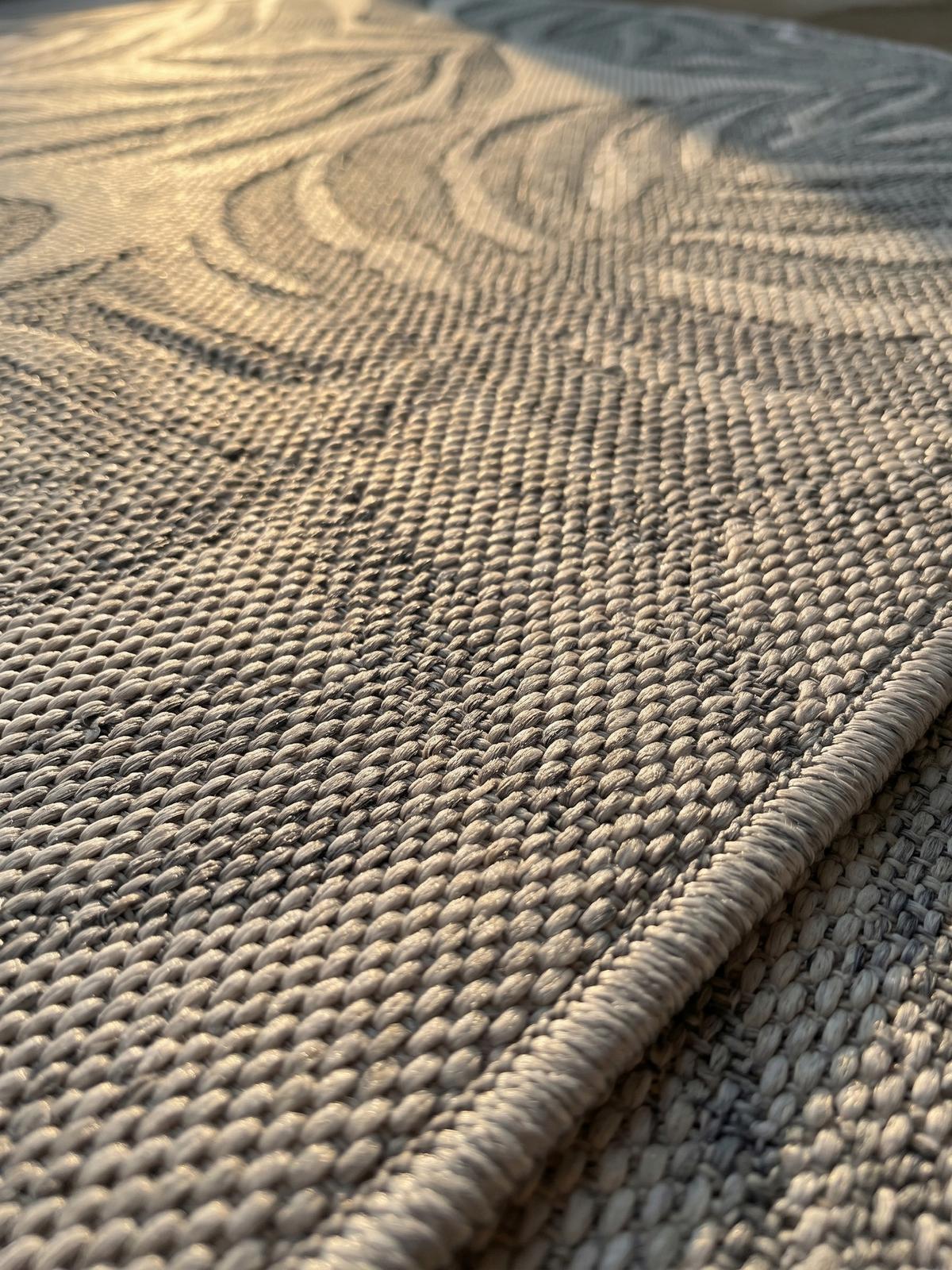 TEPPICH Outdoor VENTOUX in Grau, mit Tropen-Motiv, Ø 120 cm - Grau, Textil (120/120cm) - KADIMA DESIGN