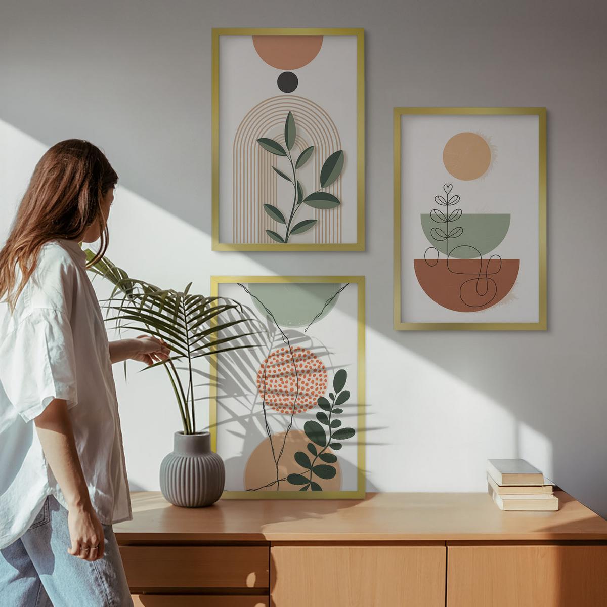 BILDER SET 3er Set - 40x60 cm Goldrahmen - Abstrakte Pflanzenformen - Goldfarben, Kunststoff (40/60cm) - TULUP