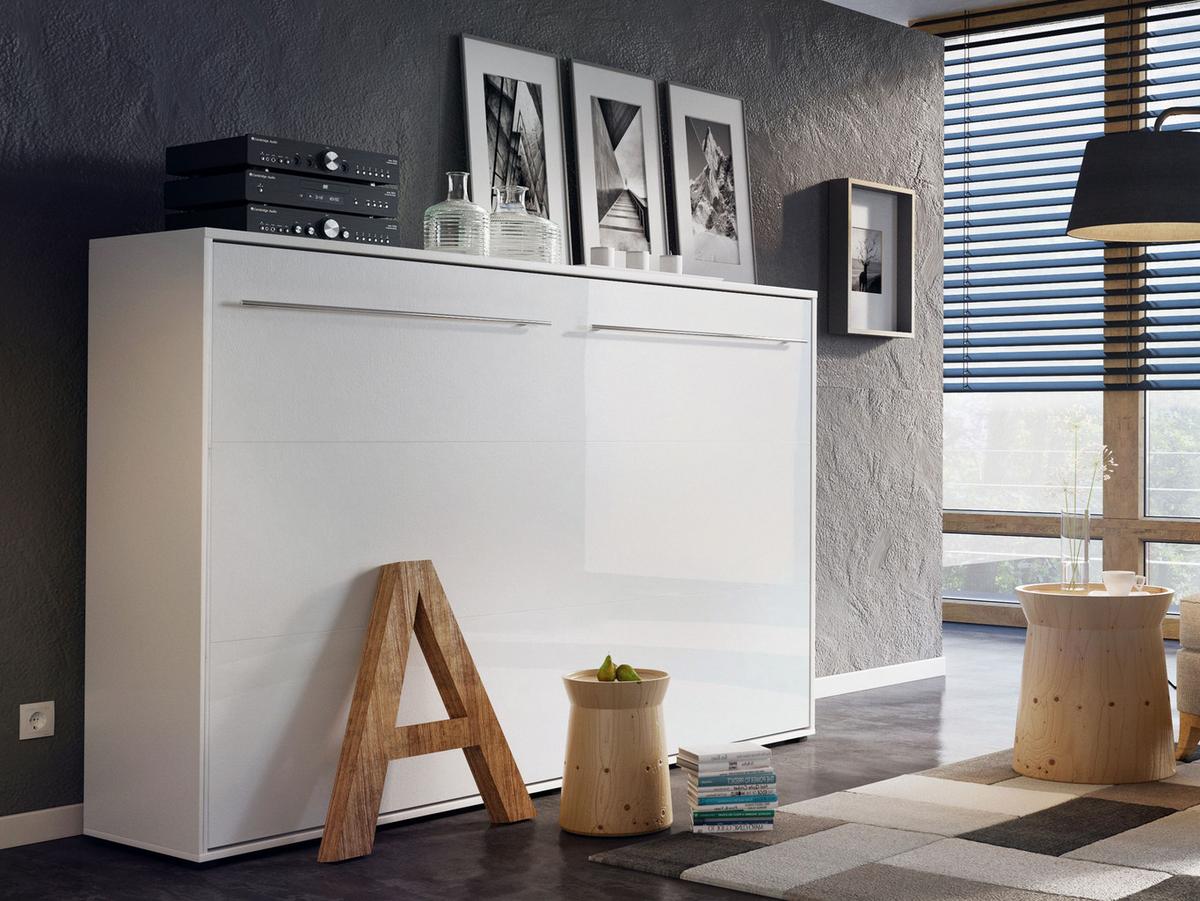 SCHRANKBETT Concept Pro II Horizontal - Weiß Hochglanz, Holzwerkstoff (90/200cm) - MIRJAN24