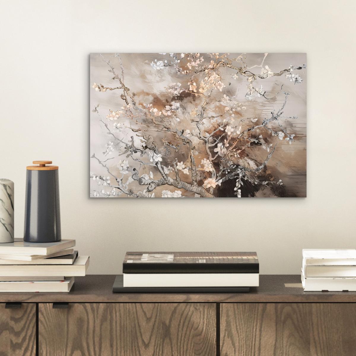 METALLBILD Mandelblüte - Kunst - Van Gogh - Beige - Abstrakt 30x20 cm - Braun, Metall (30/20cm) - MuchoWow