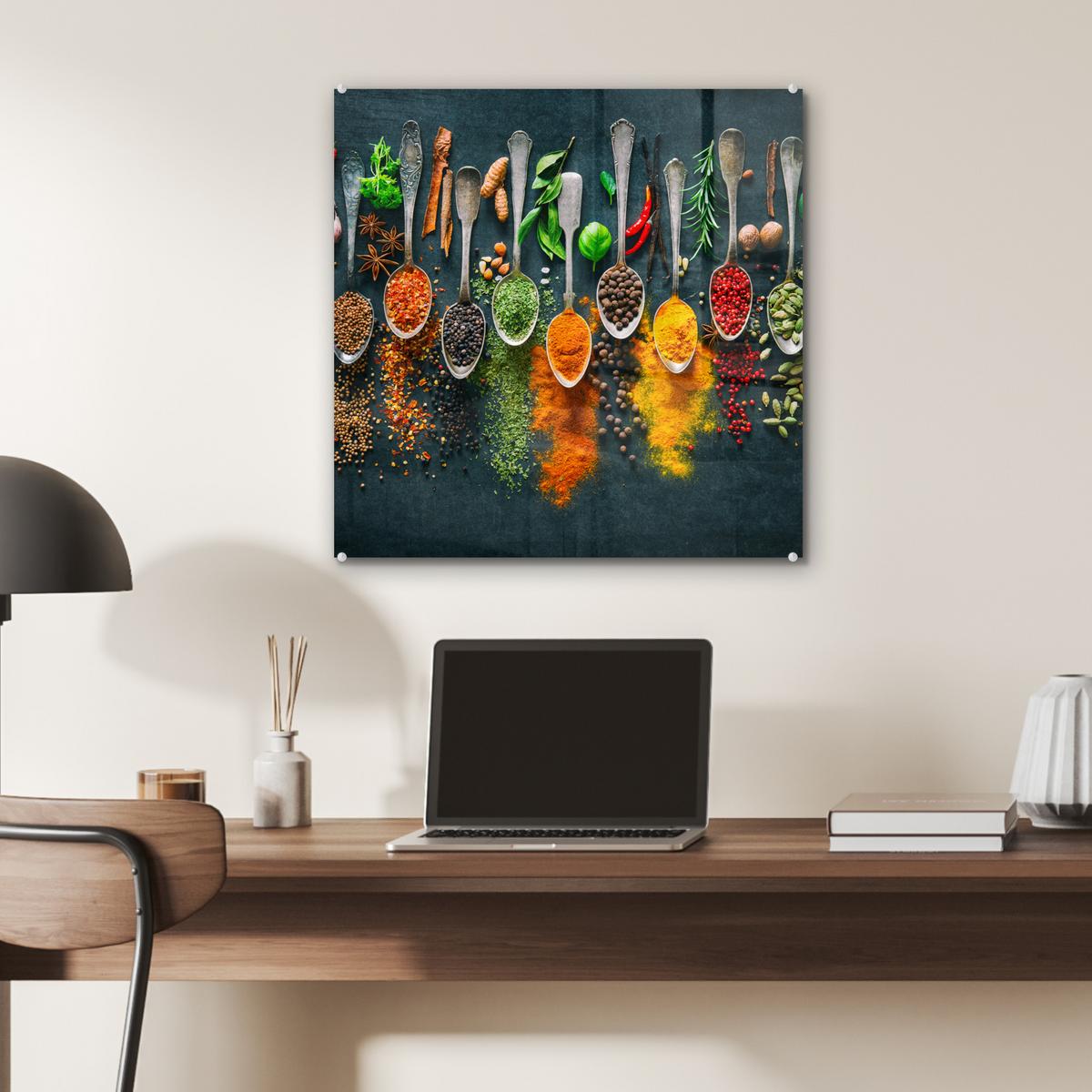 ACRYLGLASBILD Kräuter - Gewürze - Löffel 50x50 cm - Currygelb, Glas (50/50cm) - MuchoWow