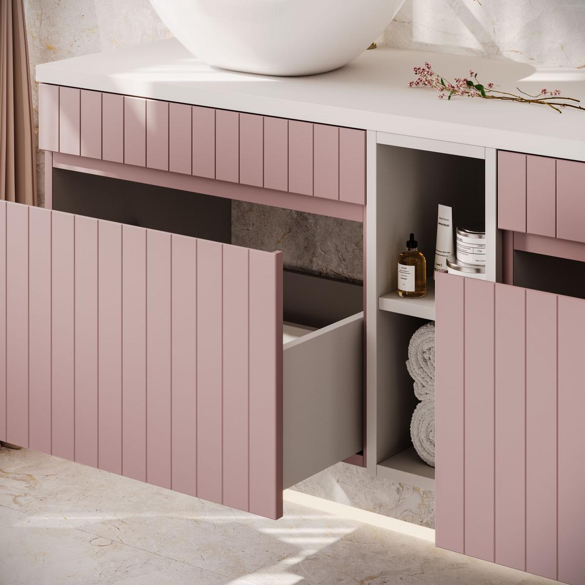 BADEZIMMER-SET FLORIS II - Rosa, Holzwerkstoff (140/46/45.6cm) - Lookway
