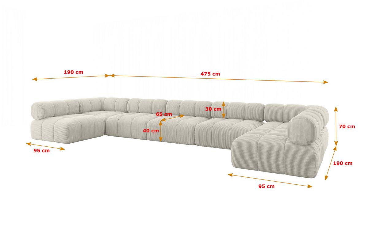 WOHNLANDSCHAFT modulares Sofa Garvo-U3 - 475x190x70 cm Creme Cord - Hellgrau/Creme, Holzwerkstoff/Textil (475/70/190cm) - ALTDECOR
