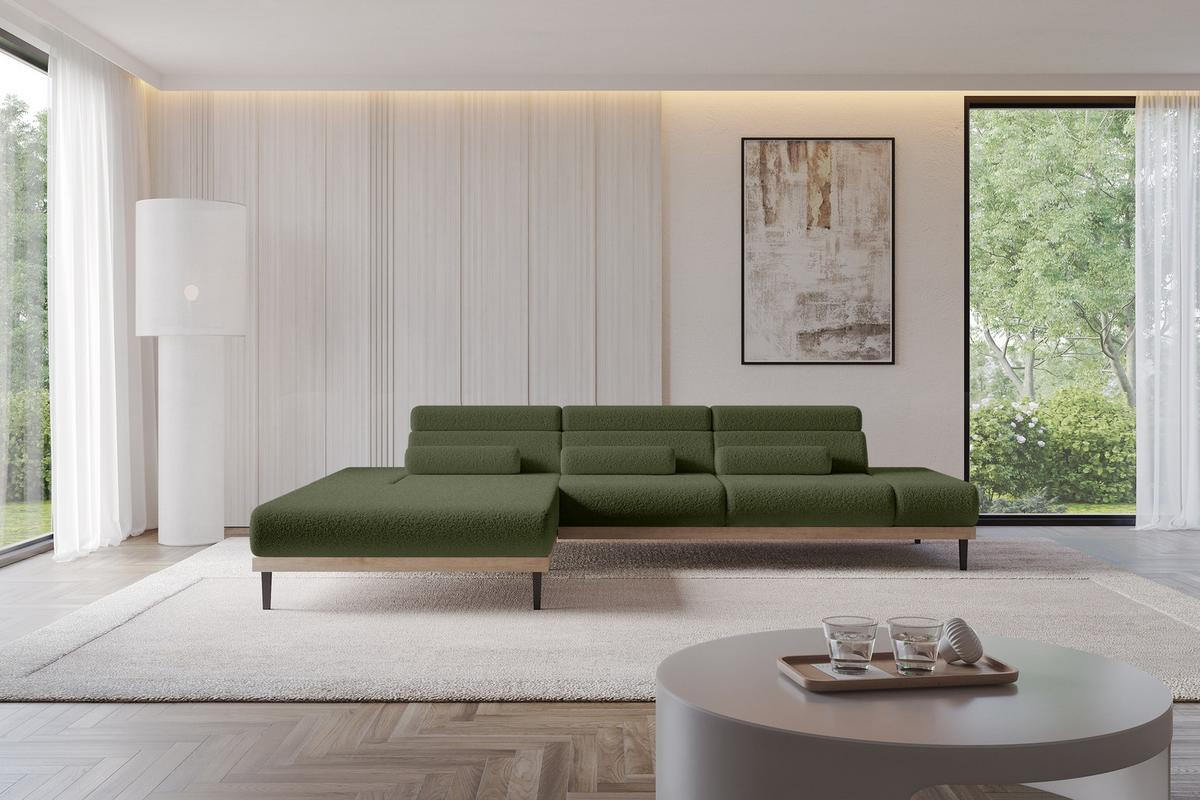 ELEKTRISCHES ECKSOFA Links MONA 316x205x85 Grün Bouclé - Olivgrün/Grün, Holzwerkstoff/Textil (316/205cm) - ALTDECOR