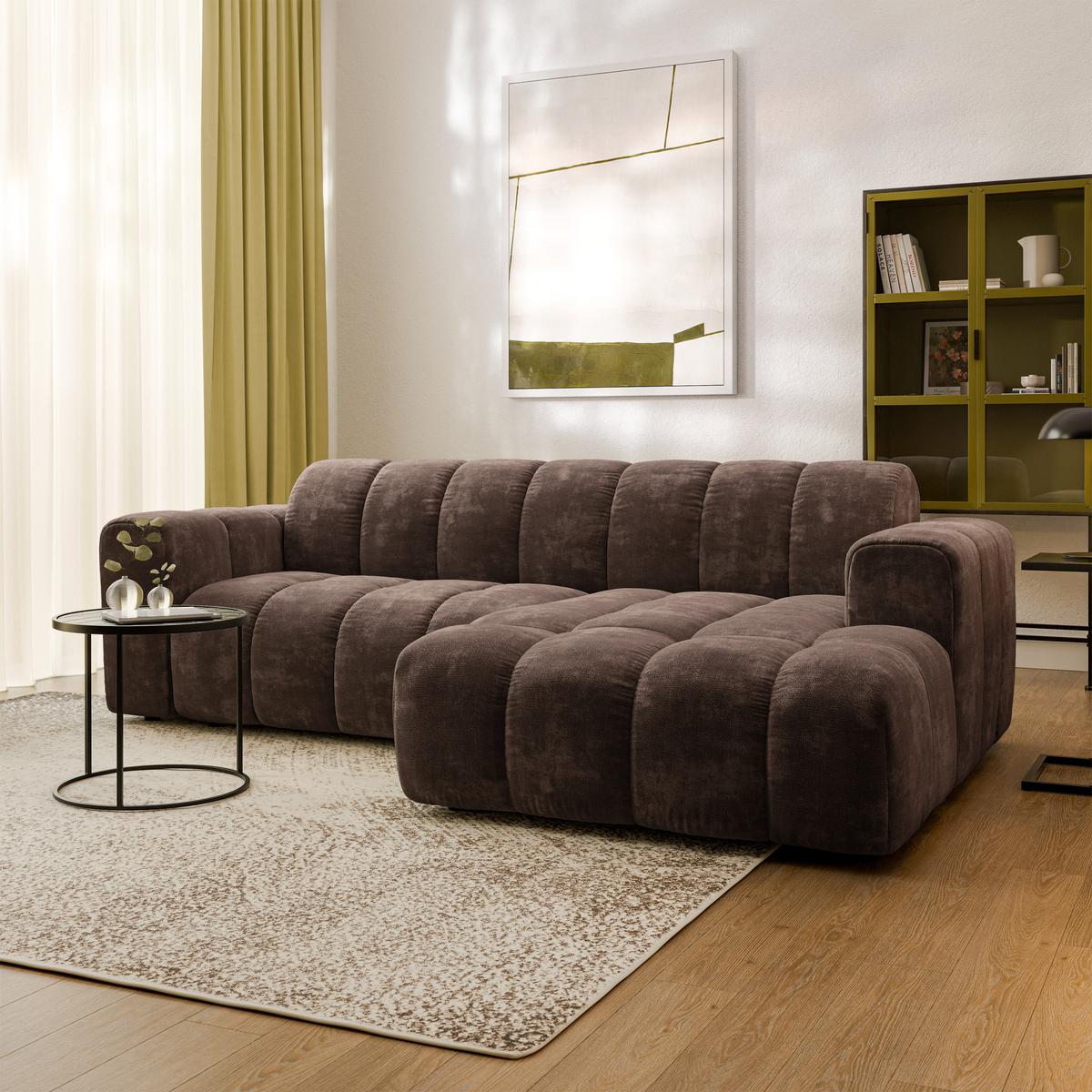 ECKSOFA TISI Braun Chenille - Braun, Holz (274/165cm) - MASSENO