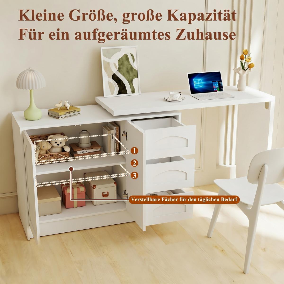 SCHREIBTISCH aus MDF in Weiß, 360° drehbar und platzsparend - Weiß, Holzwerkstoff (40/110/75cm) - Urban Meuble