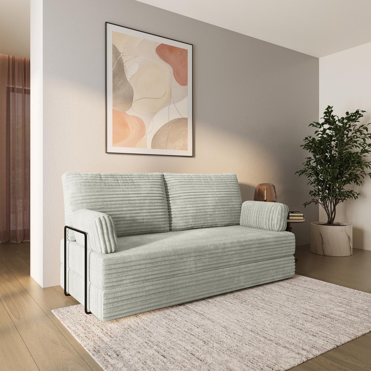 BETTSOFA SILAR aus Schaumstoff Cordstoff Hellgrau Schlaffunktion - Hellgrau, Textil (170/86/80cm) - MASSENO