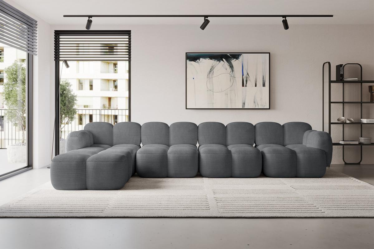 ECKSOFA modulares Sofa Links Miko-L3 390x205x75 Dunkelgrau Cord - Graphitfarben/Schwarz, Holzwerkstoff/Kunststoff (390/205cm) - ALTDECOR