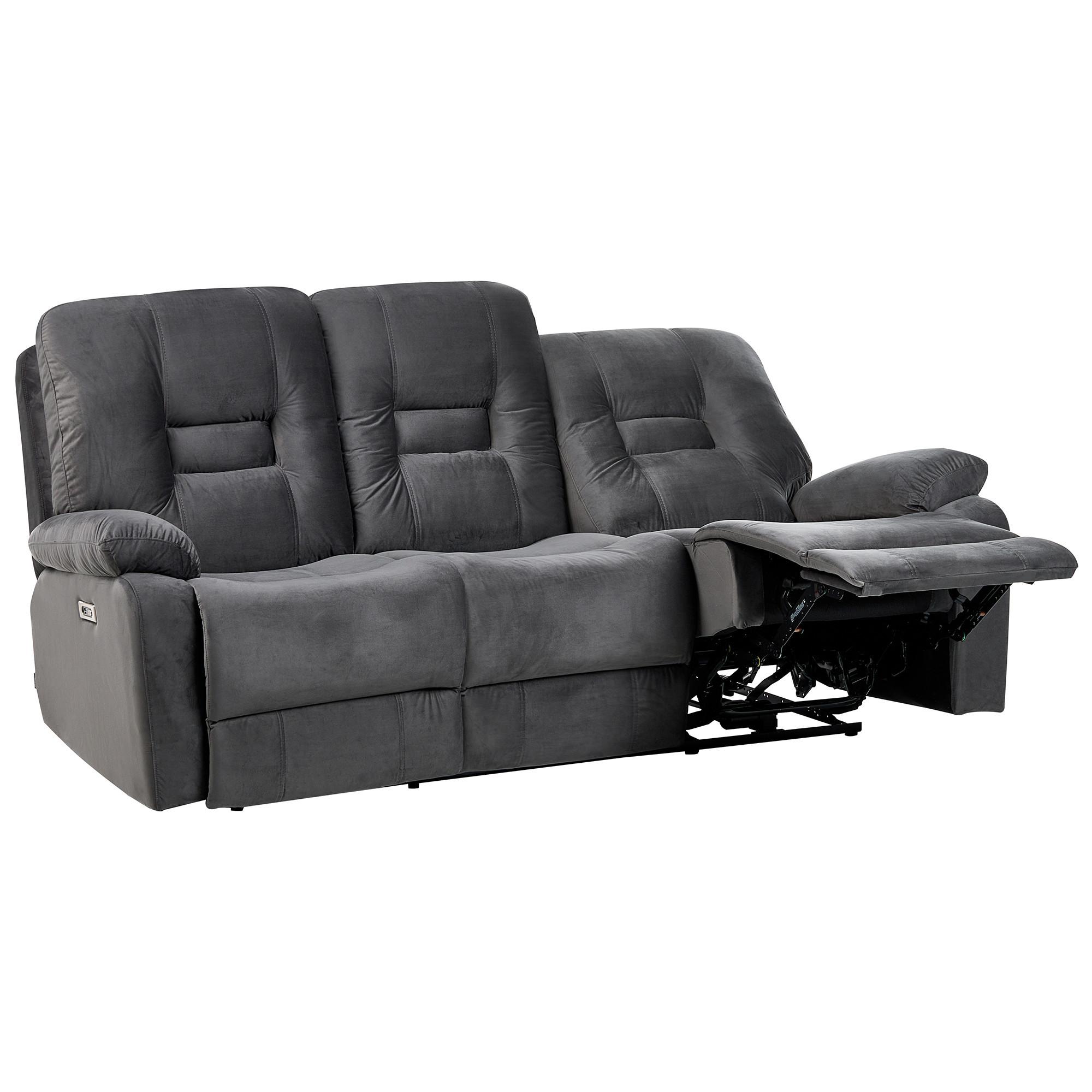 SOFA elektrisch verstellbar 3-Sitzer Samtstoff Dunkelgrau Bergen - Dunkelgrau/Grau, Textil (202/101/72cm) - Beliani