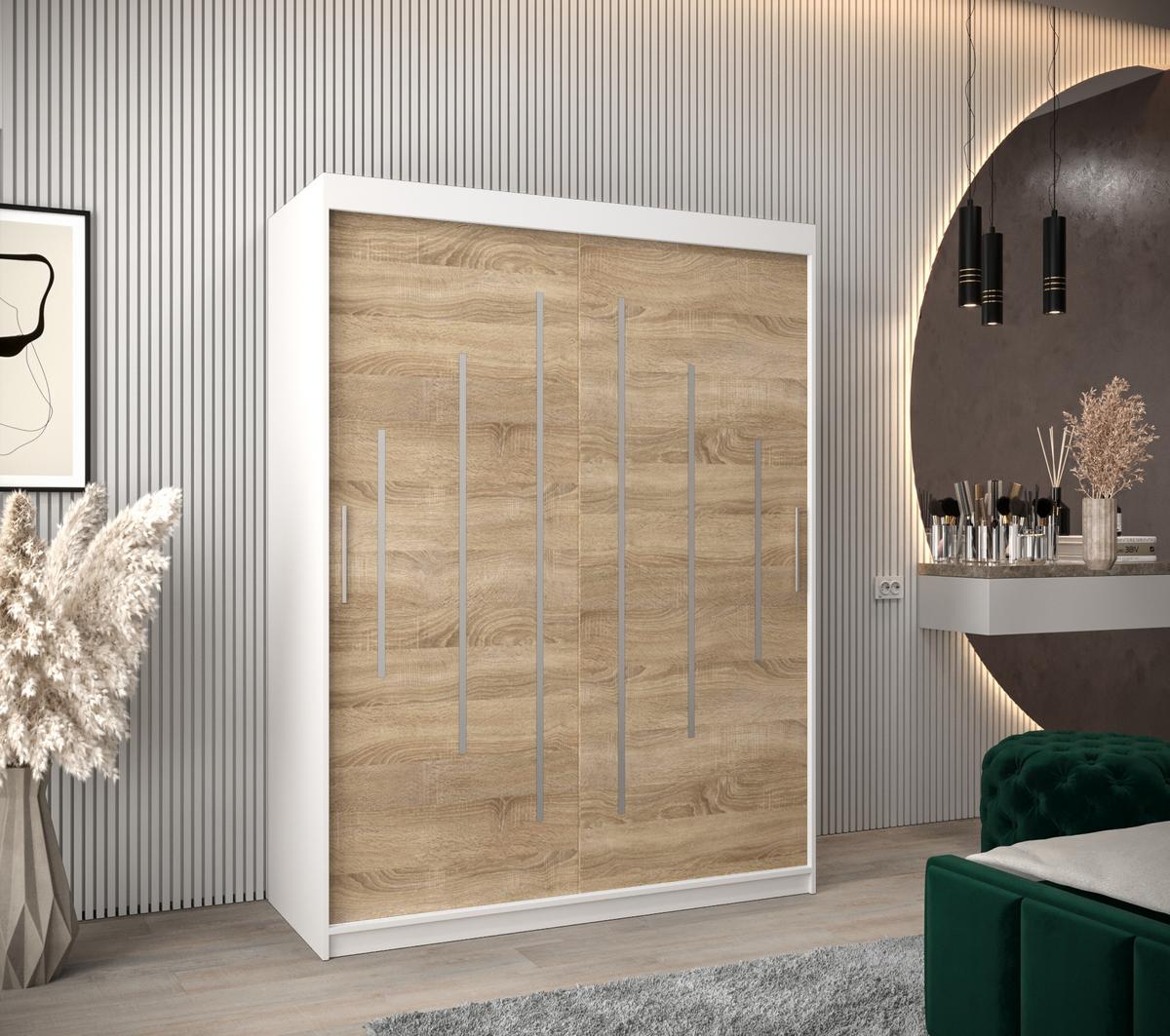 SCHWEBETÜRENSCHRANK 200/150/62 2-türig - Silberfarben/Weiß, Holz/Kunststoff (150/200/62cm) - Abiks Möbel