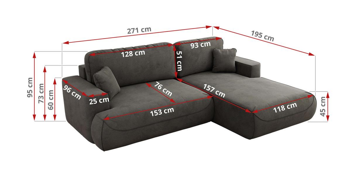 ECKSOFA OVO L Dunkelgrau Velvet - Rechts Seite - Dunkelgrau/Schwarz, Kunststoff/Textil (195/271cm) - MKS