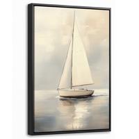 LEINWAND Bilder mit Rahmen - Segelschiff - Meer - Bewölkt - 20x30 - Creme, Textil (20/30cm) - MuchoWow