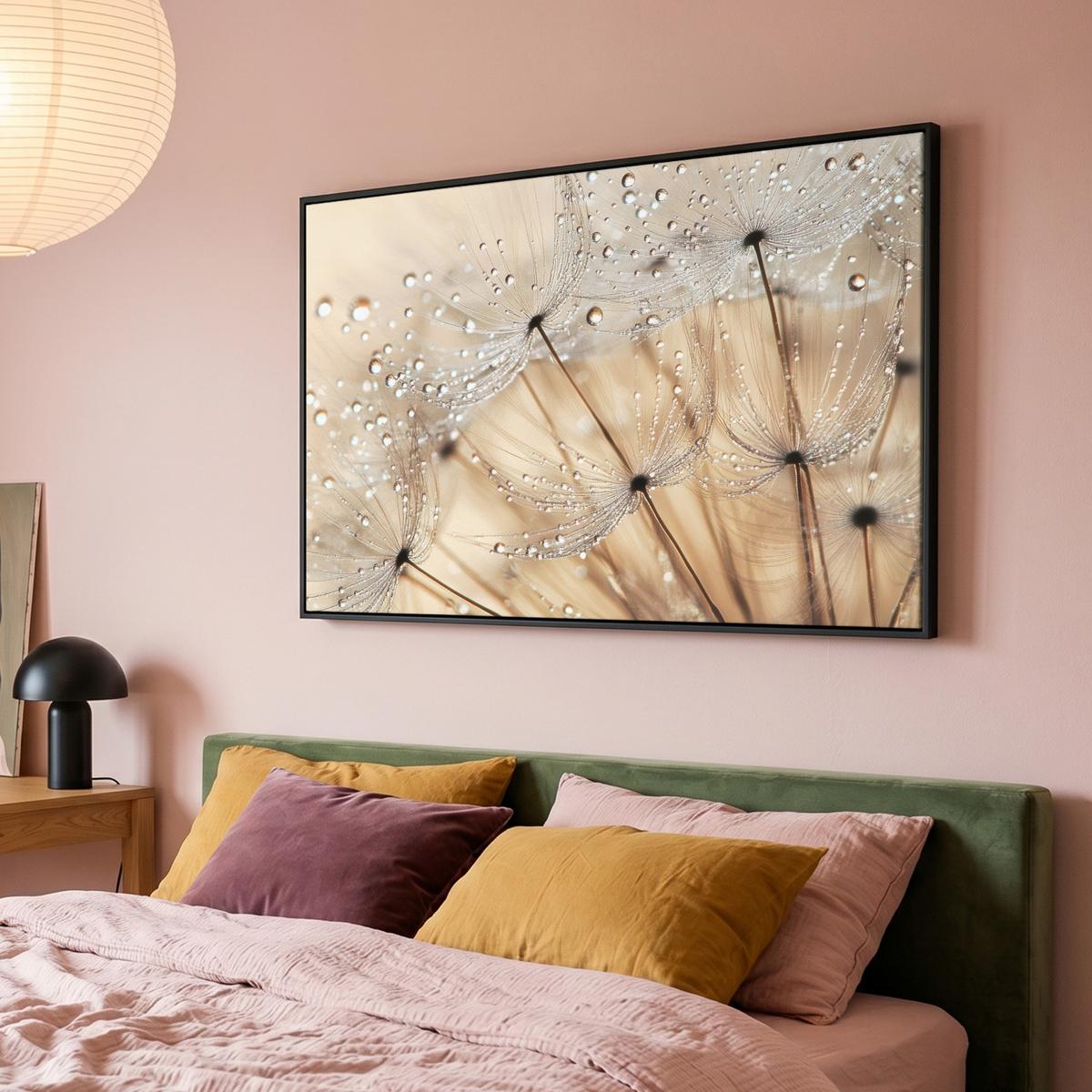 LEINWAND Bilder mit Rahmen - Löwenzahn - Abstrakt - Natur - Beige - 150x100 - Braun, Textil (150/100cm) - MuchoWow