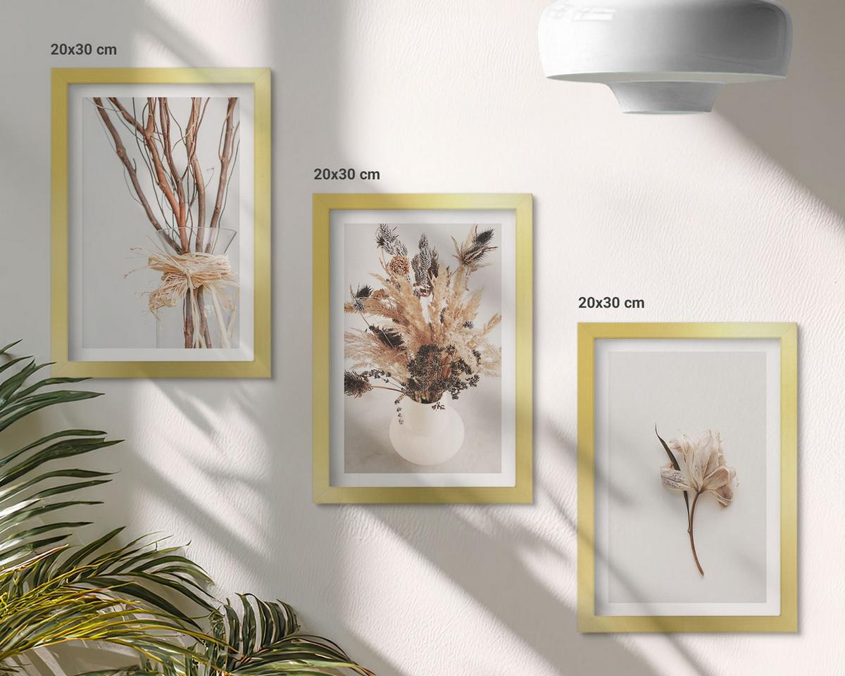 BILDER SET 3er Set - 20x30 cm Goldrahmen - Blumenzweige minimalistisch - Goldfarben, Kunststoff (20/30cm) - TULUP