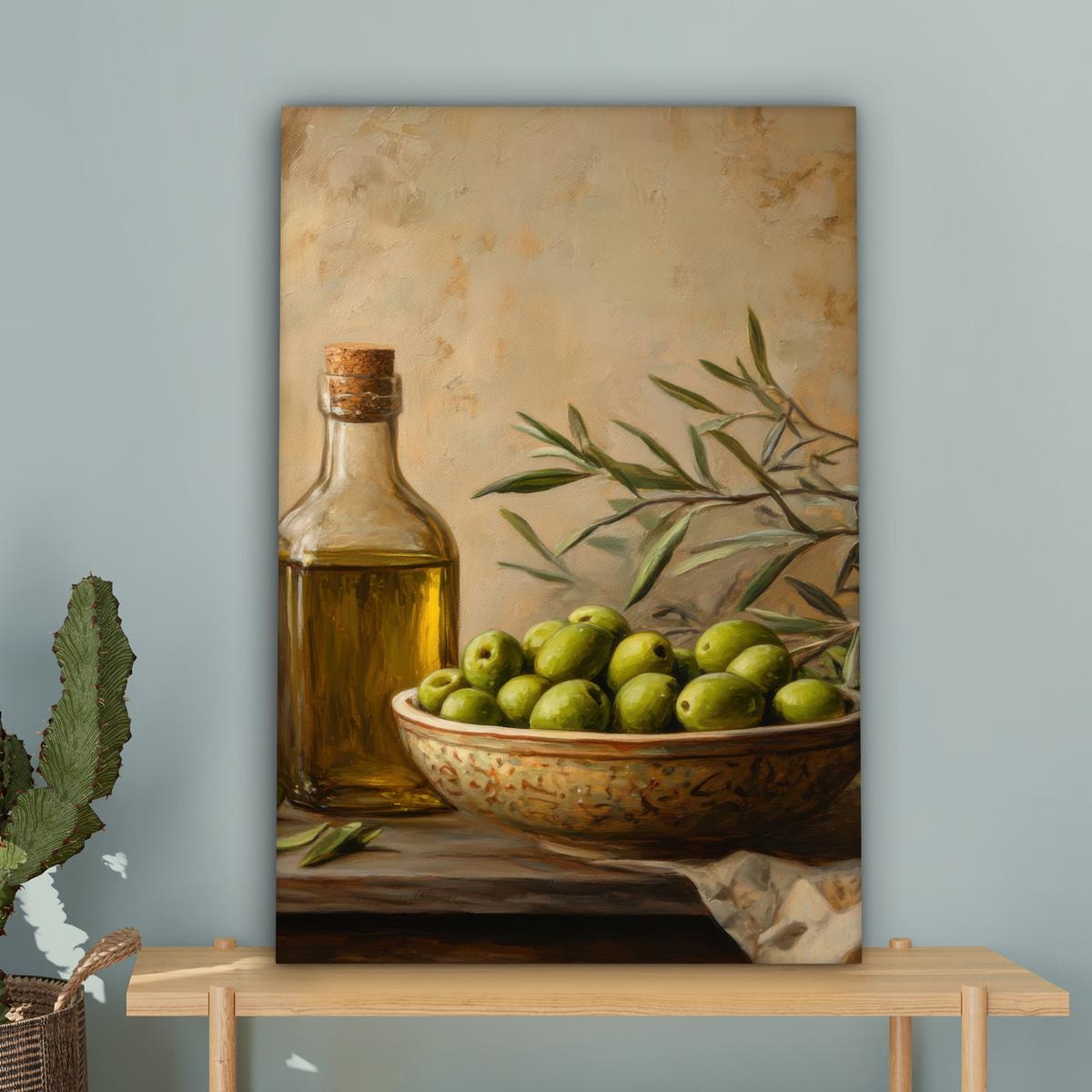 LEINWANDBILD Oliven - Stilleben - Vintage Wanddeko 40x60 cm - Olivgrün, Textil (40/60cm) - MuchoWow