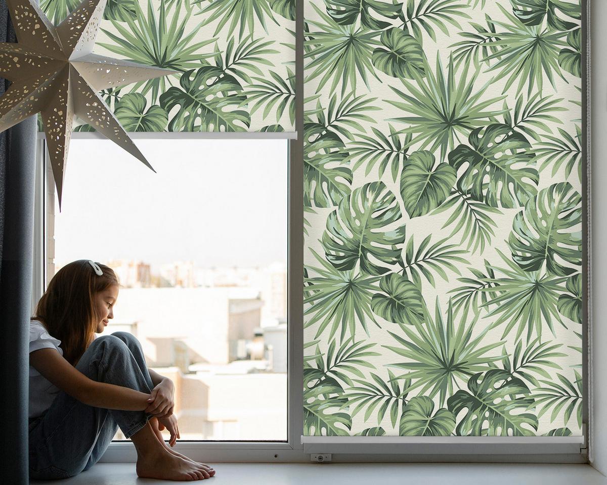 INNENROLLO - Fensterrollo - Rollo - 100x140 cm - Verschiedene Blätter - Grün, Kunststoff (100/140/0.5cm) - TULUP