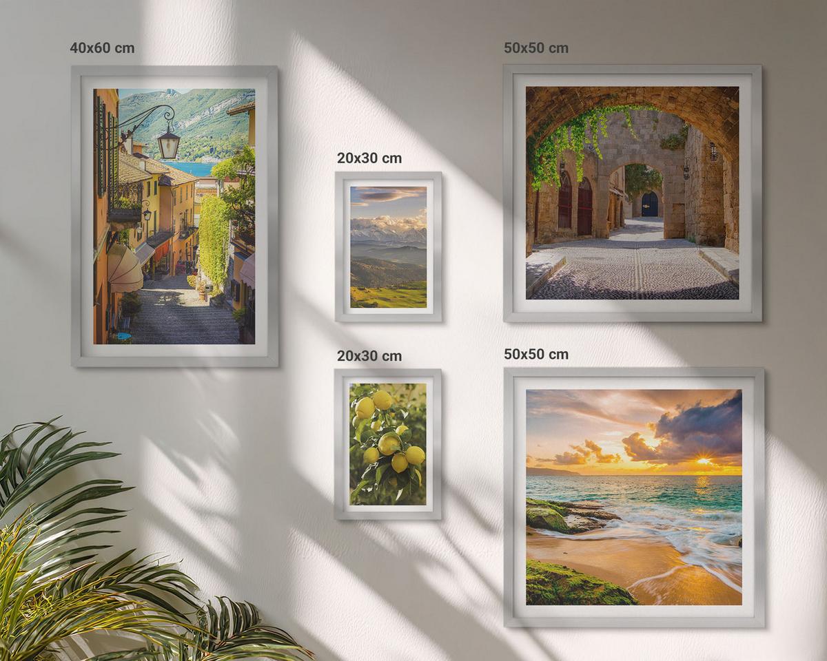 BILDER SET 5er Set - 50x50 cm & 20x30 cm & 40x60 cm Silberner Rahmen - Malerische Straßen am Meer, Strand - Silberfarben, Kunststoff (40/60cm) - TULUP
