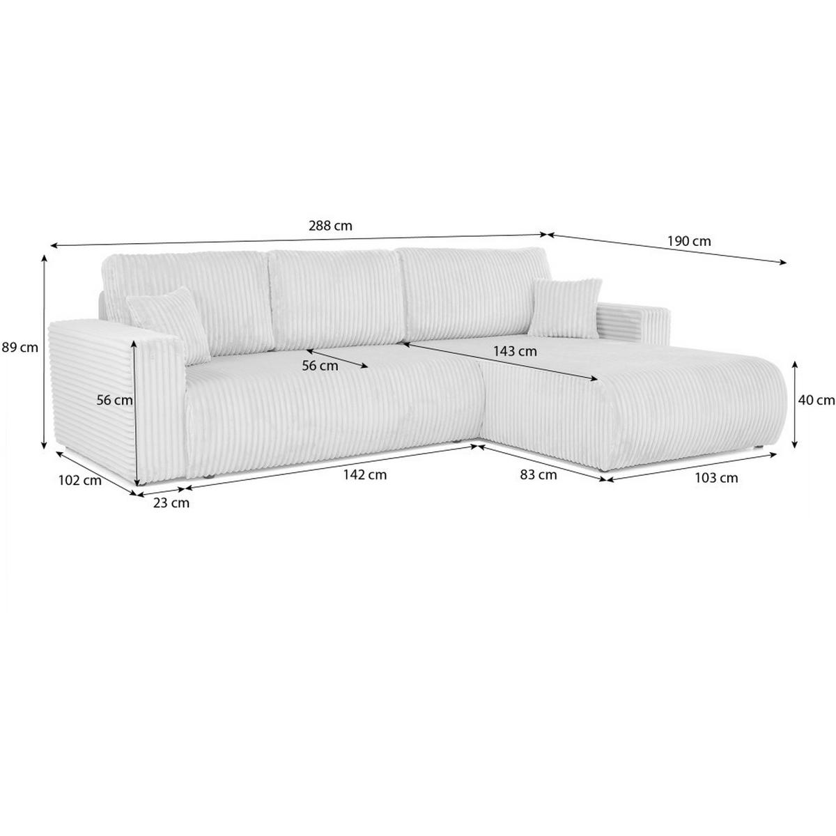 ECKSCHLAFSOFA Porto mit universelle Ottomane, Hellgrau - Hellgrau/Schwarz, Textil (288/190cm) - Beautysofa