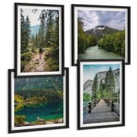 BILDER SET 4er Set - 50x50 cm & 40x60 cm Schwarzer Rahmen - Berge, Seen, Wälder, Wege - Schwarz, Kunststoff (50/50cm) - TULUP