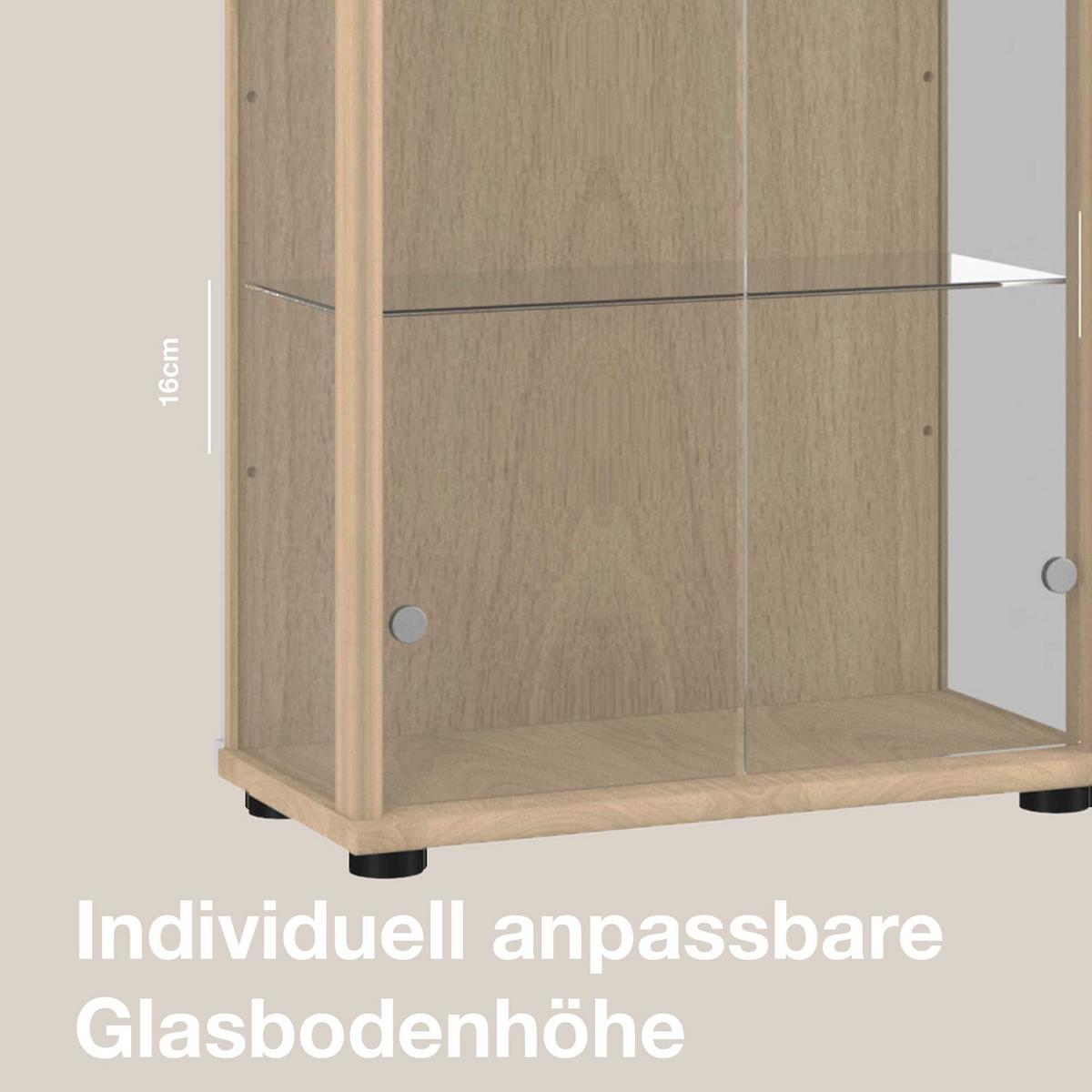 VITRINE 33/67/176 cm mit LED & 4 höhenverstellbaren Glasböden - Transparent/Silberfarben, Glas/Holzwerkstoff (67/176/33cm) - K-Möbel