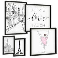 BILDER SET 5er Set - 50x50 cm & 20x30 cm & 40x60 cm Schwarzer Rahmen - Fruchtige Zitrusmuster - Schwarz, Kunststoff (40/60cm) - TULUP