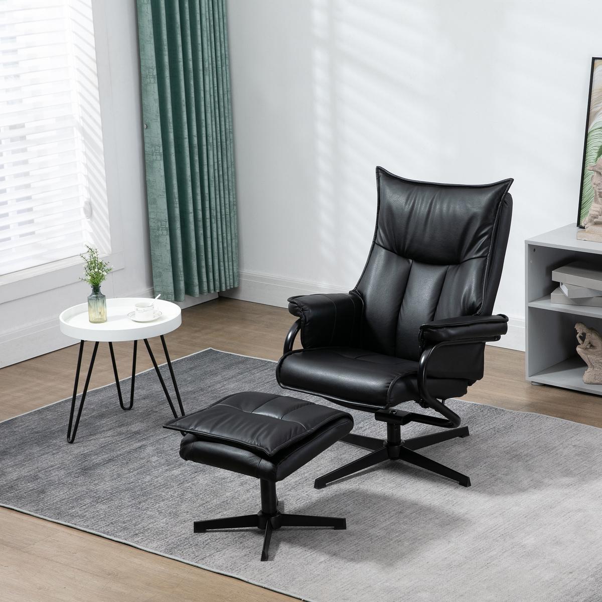 RELAXSESSEL, Kunstleder, Stahl, Schwarz - Schwarz, Kunststoff (84/101/75cm) - HOMCOM