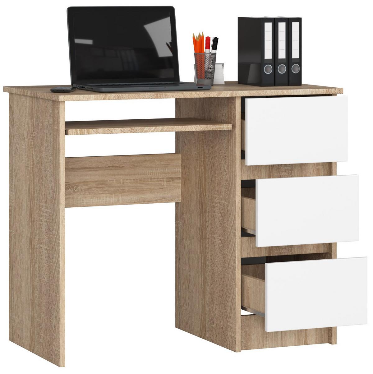 SCHREIBTISCH 90cm mit 3 Schubladen und Tastaturauszug - Akaziefarben, Holzwerkstoff (50/90/77cm) - RAUMHIRSCH FURNITURE