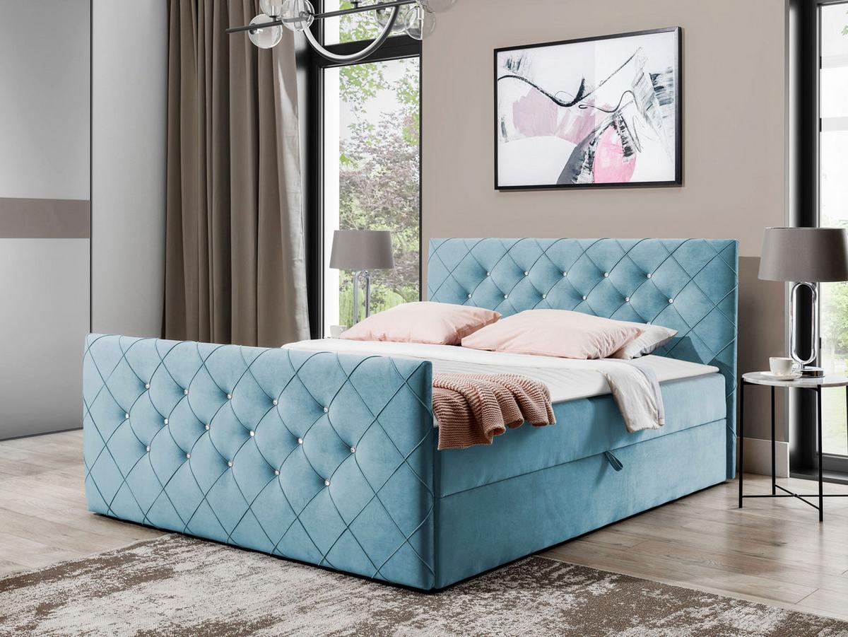 BOXBETT Malaga - H3 - Hellblau, Holz (160/200cm) - MIRJAN24