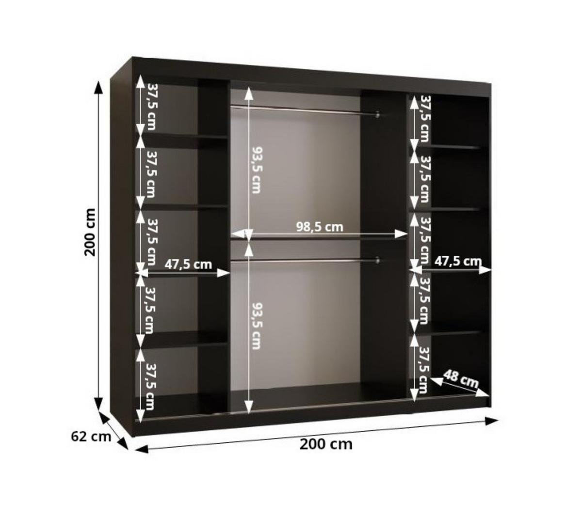 SCHWEBETÜRENSCHRANK 200/200/62 2-türig - Eichefarben/Schwarz, Holz/Kunststoff (200/200/62cm) - MÖBEL KRYSPOL