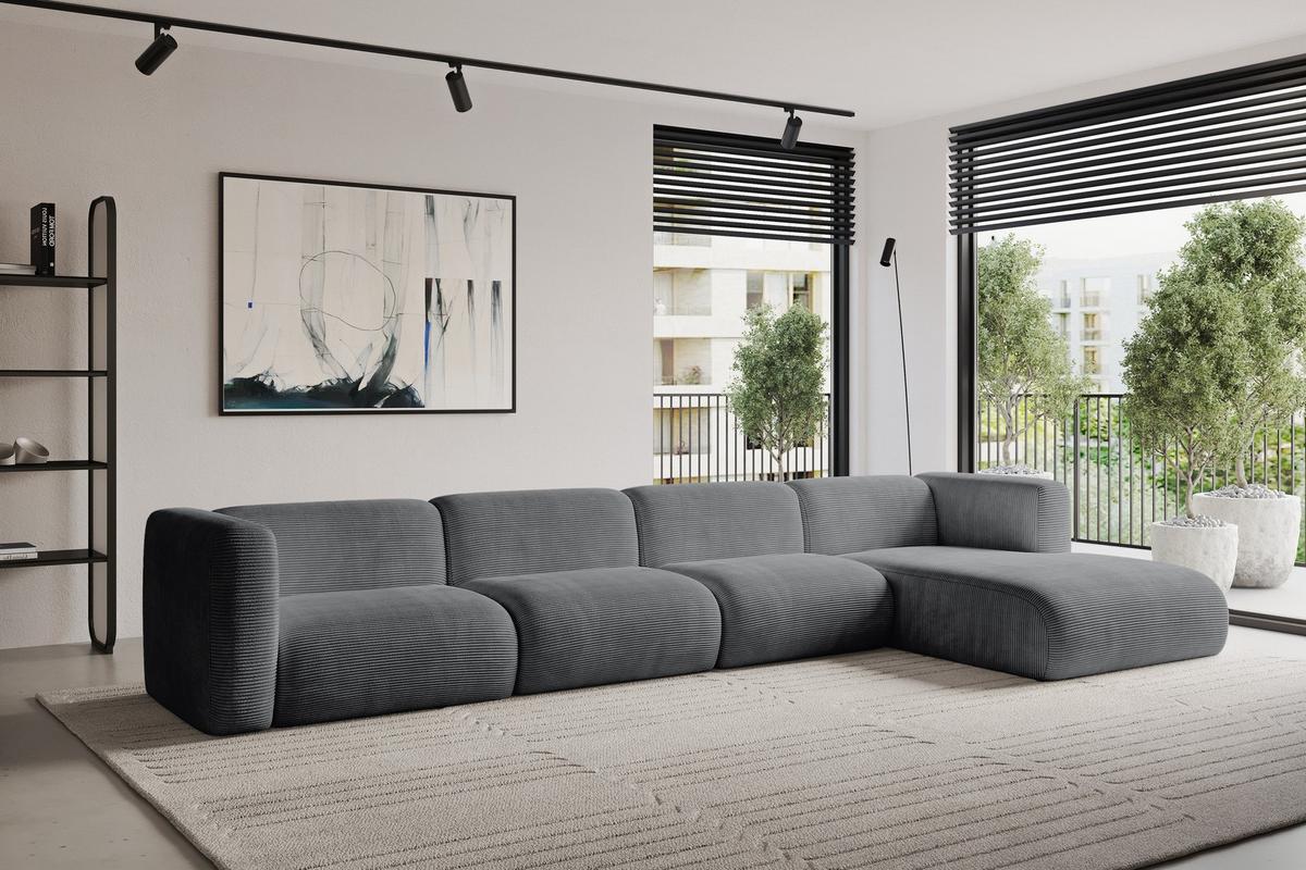 ECKSOFA Ottomane Rechts MIRA-L3 409x179x70 Dunkelgrau Cord - Dunkelgrau/Graphitfarben, Holzwerkstoff/Kunststoff (409/179cm) - ALTDECOR